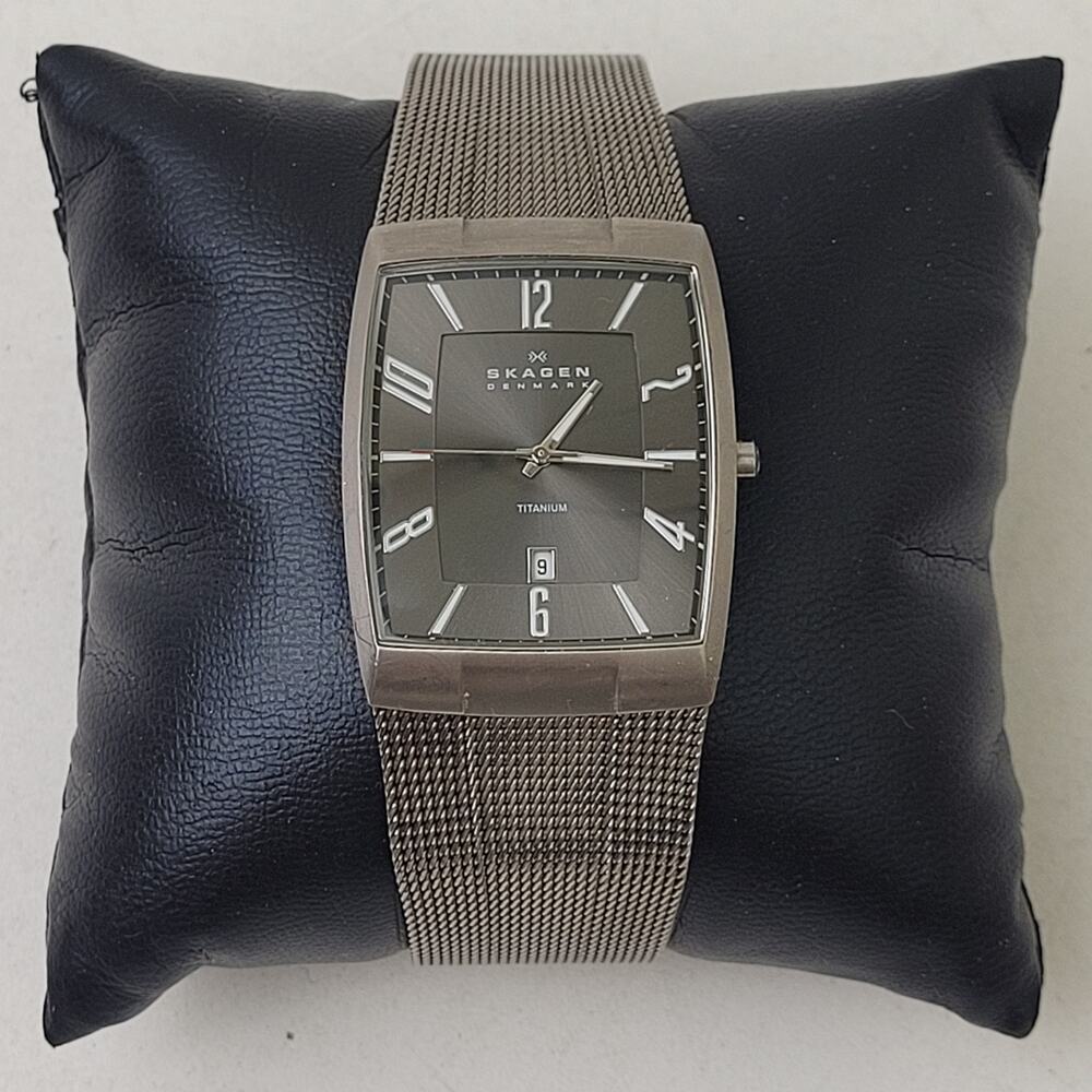 Skagen Denmark 851LTTM Men's Titanium Rectangular Watch Adjustable Mesh Band
